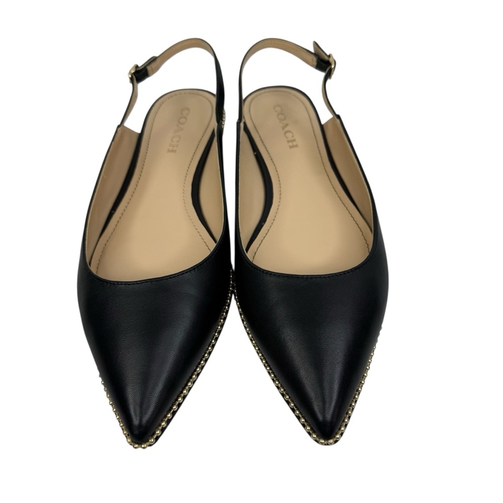 COACH Vae Skimmer Studded Slingback Flats Black  Leather Women’s Sz 10B - Picture 4 of 16